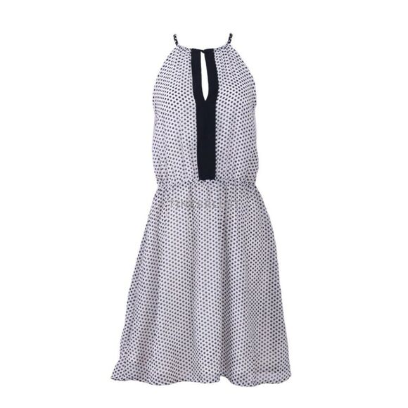 Pattered Keyhole Sz 4 Sleeveless BLK/ White Elastic Waist Fully Lined Mini Dress - Picture 1 of 10